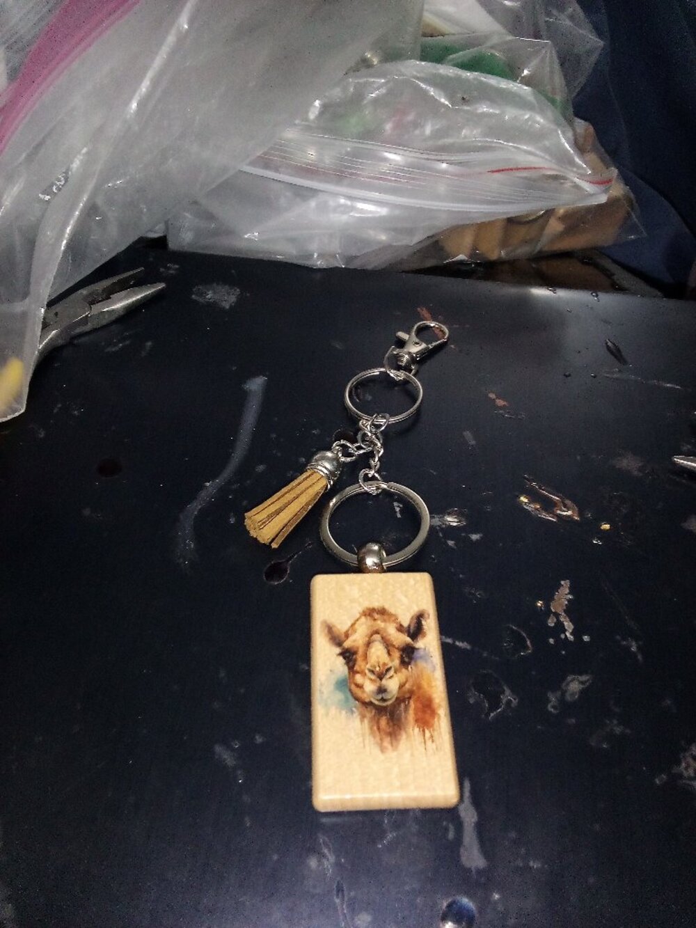 Handmade Wooden Camel Bag Charm with tassel